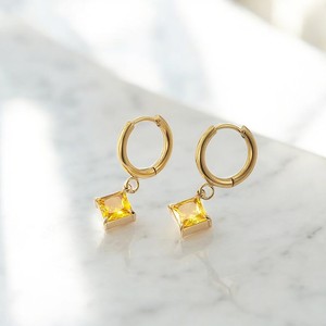 18k Gold Plated Square Gemstone Hoop <b>Earrings</b> - 925 Sterling <b>Silver</b> <b>Drop</b> <b>Earrings</b> - Handmade Fashion <b>Earrings</b> Jewelry - Product Image 4