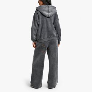Nuevo Chándal Deportivo con Capucha y Cremallera para Mujer, con Logotipo Personalizado, Lavado Ácido, Estilo Informal, Patrón Sólido, Invierno, 100% Algodón, Pantalones Jogger de Pierna Ancha - Product Image 5