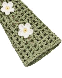 Customized Green Crochet Knit Crop Sweater Women Floral Applique Flare Sleeve Open Weave Lightweight Fashion Top Spring Summer - Product Image 5