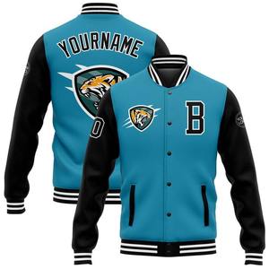 Custom Men's Blue <b>Black</b> Varsity Jacket Stand Collar Hooded with Light 3D Pattern Design <b>Windbreaker</b> Closure for Winter - Product Image 6