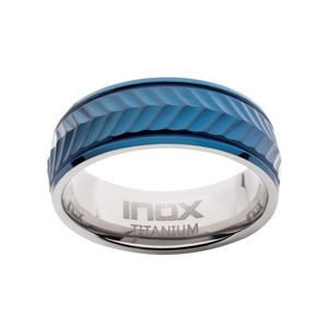 INOX Blue IP Titanium Matte Finish Chevron Comfort Fit Wedding <b>Ring</b> - Product Image 1