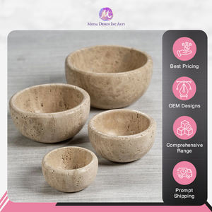 Bol en pierre de marbre travertin décoratif fait à la main en Inde de qualité supérieure au design rond pour la décoration intérieure - Product Image 5