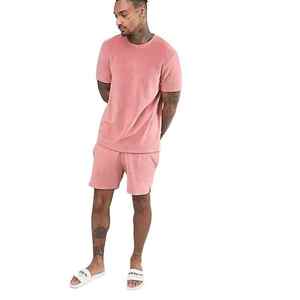Breathable Men's Casual 2-Piece Summer <b>Set</b> Solid Print Plus Size T-Shirt 15-Inch <b>Knitted</b> Fleece Shorts for Outerwear Outerwear - Product Image 3