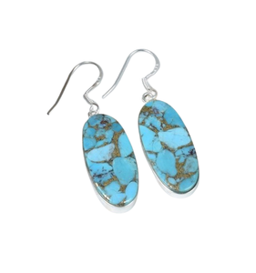 Boucles d'oreilles en cuivre Turquoise 925 argent Sterling pierre précieuse crochet boucle d'oreille décembre pierre de naissance bijoux faits à la main forme ovale cadeau pour elle - Product Image 1