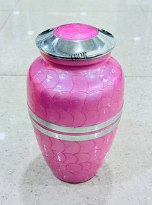Urna de cremación de cerámica rosa claro para cenizas humanas Tira de plata en el medio Urna de restos mortales de aluminio - Product Image 4