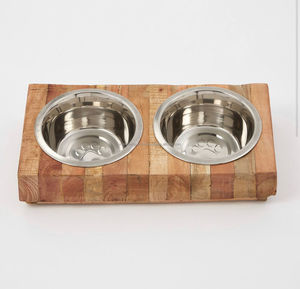 Comedero Doble de Madera de Mango Macizo para Perros, Cuencos de Acero Inoxidable, Soporte Elevado Simple, Comedero Automático para Mascotas, Muestra Gratis - Product Image 1