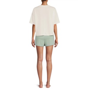 Camiseta y pantalones cortos con diseño de hombros caídos para mujer, conjunto de dos piezas, ropa de calle de varios colores, camiseta, conjunto corto informal para mujer para niñas - Product Image 3