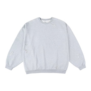 HLD24002MS personalizado lavado desgastado hombres rasgados sudaderas con capucha lavado ácido cuello redondo sudadera - Product Image 1