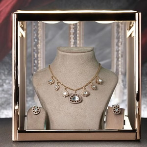 ชุดสร้อยคอแบบโซ่ชุบทองคำขาวประดับเพชรโพลกี้และคันดัน - Product Image 1