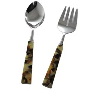 <b>Wooden</b> Handle with Thin Metal Ring Around Stainless Steel with Copper Plating Eco-Friendly Dishwasher Safe <b>Salad</b> <b>Server</b> - Product Image 4