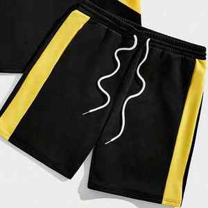 Ensemble t-shirt et short d'été deux pièces pour hommes, sport décontracté, manches courtes, polyester tricoté, imprimé avec motif en relief - Product Image 2