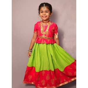 Indien Sud-Style Filles Enfants Ethnique Kurti Shalwar Kameez Robe Lehenga Choli Choli Fête De Fête Porter En Gros En Soie - Product Image 1