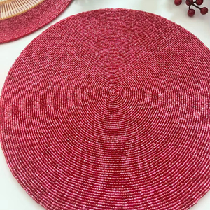 Festive Arrival <b>Christmas</b> Wedding Embroidery Eco-Friendly Luxury Handmade Beaded Place <b>Mats</b> with Glass Seed Beads Fabric Backing - Product Image 6