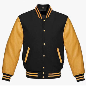 OEM Custom High Quality Men's Jackets <b>Wool</b> <b>Fabric</b> & Leather Sleeves Bomber Letterman Baseball Jacket for Man - Product Image 6