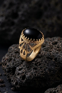 Men's Islamic Vintage Brass Gemstone Cocktail <b>Ring</b> with Natural Oval Black Onyx Stone Rose Gold Plated Bezel Setting - Product Image 6