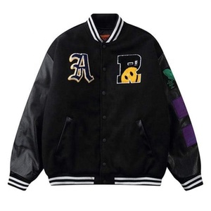 แจ็กเก็ตหนังขนแกะ100% สำหรับผู้ชายเสื้อแจ็กเก็ตเบสบอลปักลายกำมะหยี่สำหรับมหาลัยงาน OEM ตามสั่ง - Product Image 3