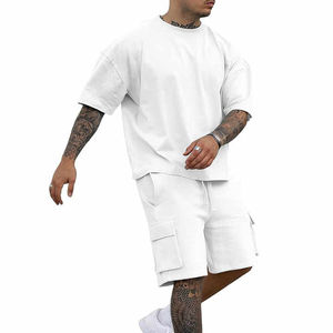 2025 conjunto de pantalones cortos transpirables para hombre, pantalones cortos a juego de Color azul personalizado para hombre, conjunto doble de algodón, conjunto superior de tendencia de verano - Product Image 2