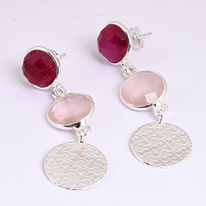 Boucles d'oreilles pendantes en argent sterling 925 rubis Rose Quartz Styles de cerceau classiques à la mode pour les mariages, les fiançailles ou les cadeaux - Product Image 1