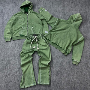 ชุดวอร์มวินเทจสไตล์ OEM สำหรับผู้ชาย ลวดลายแอซิดวอช ตัวอักษรปักแบบแอพพลิเค สตรีทแวร์ เสื้อฮู้ดดี้และกางเกงขายาว ชุดเซ็ตแบบดิสเทรส แพทช์เวิร์ค - Product Image 4