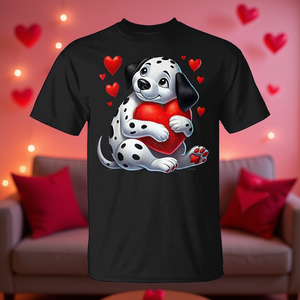 Camiseta de San Valentín con Diseño de Dálmata Abrazando un Corazón, Unisex para Adultos, Manga Corta, Cuello Redondo, Impresión Digital, Promocional - Product Image 3