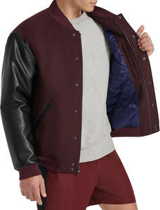 Veste universitaire en toile respirante unisexe, tendance américaine, avec col montant, manches en cuir brodées, disponible à l'OEM - Product Image 4
