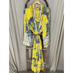 Recycled Silk Sari Women's Boho Chic Vintage <b>Beach</b> Cover Dress <b>Robe</b> for Resort Wear Gypsy House Kimono for Lounge Swimsuit - Product Image 5