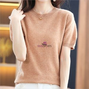 Suéter de Punto Holgado de Manga Corta y Cuello Redondo para Mujer, Color Sólido, Acrílico, para Otoño - Product Image 3