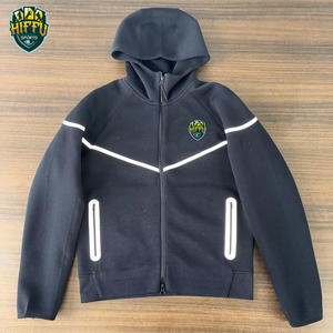 New Arrival Custom Brand Solid 100% Cotton <b>Reflective</b> Hooded Men Tracksuit 2-Piece Set Breathable Quick Dry Fleece Winter - Product Image 4
