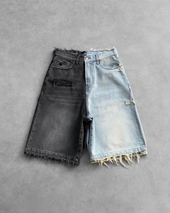 Pantalones cortos de mezclilla con agujeros rasgados de Hip Hop para hombre y mujer, pantalones cortos de trabajo holgados de lavado negro Y2K con borde crudo Vintage, informales con bolsillos - Product Image 6