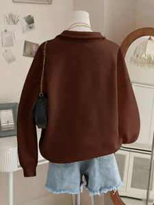 Customized Women's <b>half</b> <b>zip</b> Solid Color Fleece Hooded <b>Sweatshirt</b>, Thick & Warm Fleece <b>Sweatshirt</b> For <b>Ladies</b> - Product Image 2