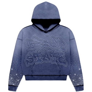 เสื้อฮู้ดสวมหัวของผู้ชายผ้าฝ้าย100% พลอยเทียมปักตามสั่งดีไซน์เป็นมิตรกับสิ่งแวดล้อมระบายอากาศได้ - Product Image 3