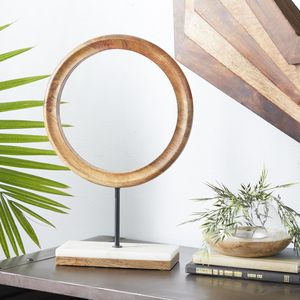 Sculpture géométrique en bois de manguier avec support en marbre Figurine décorative en forme de cercle idéal pour la décoration intérieure Statue en décoration marron - Product Image 6