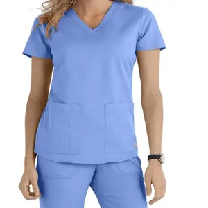 Best Quality Cotton Polyester Fabric Medical Scrub Nursing Top Medical Uniform for Hospital Work Wear with Custom Size and Color