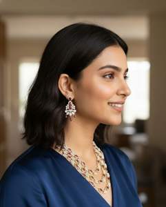 Conjunto de Collar y Aretes de Lujo Chapados en Oro Real con Piedras de Rubí en Cascada para Mujer, Joyería para Novias y Bodas - Product Image 1