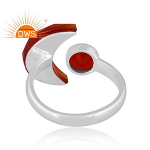 Nuevo diseño de plata de ley fina chapado en oro de 18 quilates, anillo de diseño de luna creciente de ónix rojo Natural, joyería para mujer, regalo para ella - Product Image 4