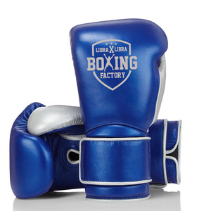Azul mettlice y plata combinación de cuero de vaca Guantes de Kick Boxing personalizados Guantes de entrenamiento y lucha logotipo personalizado - Product Image 1