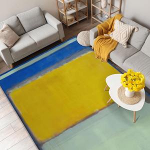 Alfombra de Lana con Diseño Abstracto Azul y Patchwork Tradicional, Ecológica, Impresa, con Base de Látex y Pelo Mediano - Product Image 5