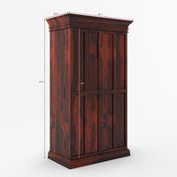 Meuble Bar Haut de Gamme en Bois de Teck Massif et Fer, Design Antique, Meuble en Bois de Java, Porte-Bouteilles, Rangement Miroir Fixe