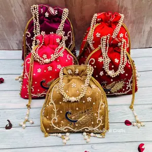 नई आगमन हस्तनिर्मित जरी मोती काम मोर राजस्थानी लक्जरी Drawstring बैग महिलाओं की शाम बैग