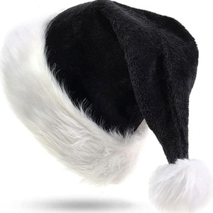 Chapeaux de Noël personnalisés épais en peluche noir Père Noël de haute qualité pas cher Chapeaux de Père Noël chapeau de Père Noël - Product Image 1