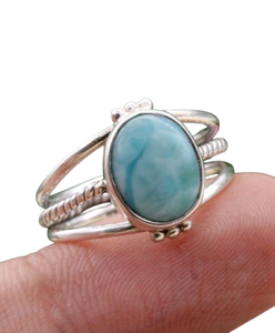 Anillo de promesa de Plata de Ley 925, joyería hecha a mano, estilo bohemio, joyería sólida, sello 925, Spinner Larimar de piedras preciosas, anillo de la mejor calidad - Product Image 1