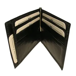 New Factory Made Genuine Leather Money Clip Card Holder Wallet Custom Logo Men's Black Color Wallet