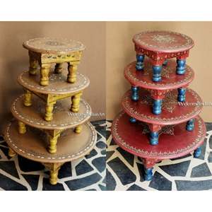 Bandejas decorativas modelo Chowki de madera diseño crema indio - Product Image 5