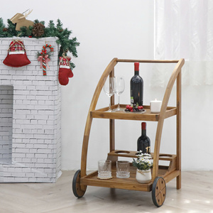 Catalan Serving Trolley With Wheels for Hospitality and Catering, Mobile <b>Wooden</b> Utility <b>Cart</b> With Smooth Rolling Casters - Product Image 6