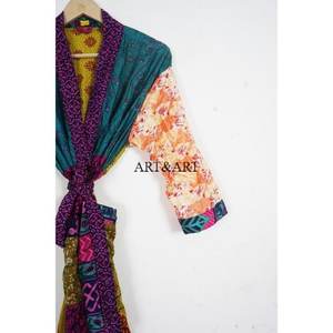 Robe Kimono Élégante 100% Soie à Imprimé Floral, Col en V, Cordon de Serrage, Longue ou Courte, Fluide, pour Femme, Tenue de Plage ou d'Intérieur Estivale - Product Image 3