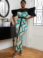 Robes élégantes de soirée pour femmes en patchwork de dentelle imprimée numériquement