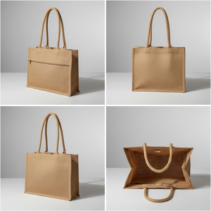 Sac fourre-tout en jute personnalisable écologique, sac de courses réutilisable en toile |   Sac de courses de taille moyenne avec fermeture éclair et logo personnalisé, idéal pour les cadeaux - Product Image 5