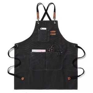 Delantal de chef de lona de algodón Unisex logotipo personalizado cocina hornear Bar café uniforme ajustable con bolsillo - Product Image 1