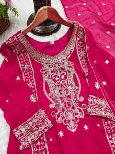 Indian Pakistani Women <b>Red</b> Sharara Suit Premium Ethnically Designed Pure <b>Fabric</b> Most Selling Traditional Wear for Party Wear - Product Image 4