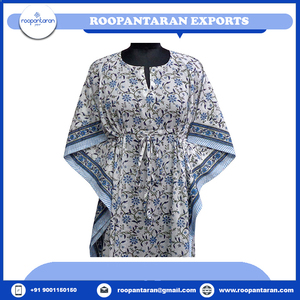 Caftan de plage Confortable Luxe Long Size Hand Block Imprimé Coton doux Voile Caftan Vêtements de nuit à vendre à bas prix - Product Image 4